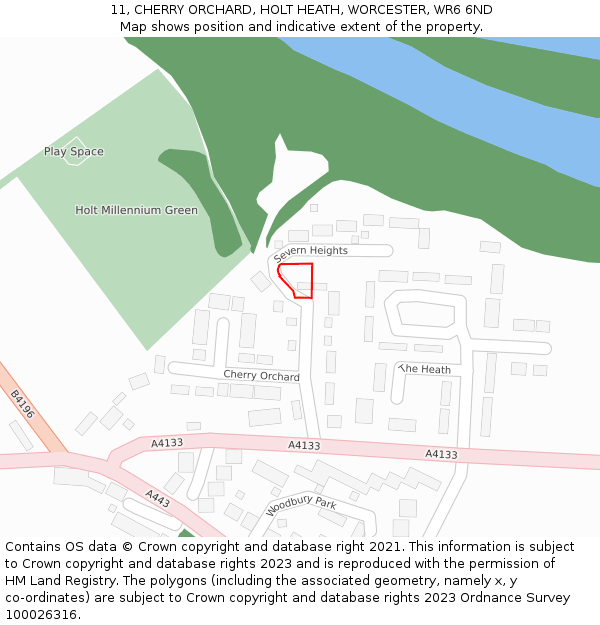 11, CHERRY ORCHARD, HOLT HEATH, WORCESTER, WR6 6ND: Location map and indicative extent of plot