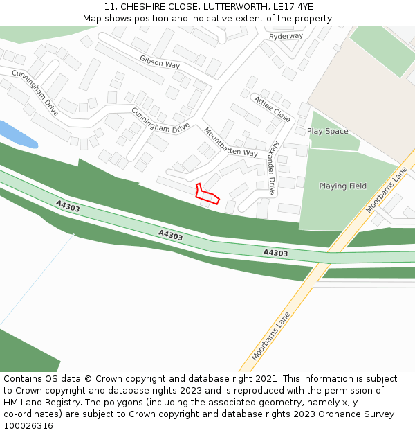 11, CHESHIRE CLOSE, LUTTERWORTH, LE17 4YE: Location map and indicative extent of plot