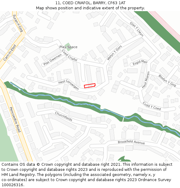 11, COED CRIAFOL, BARRY, CF63 1AT: Location map and indicative extent of plot