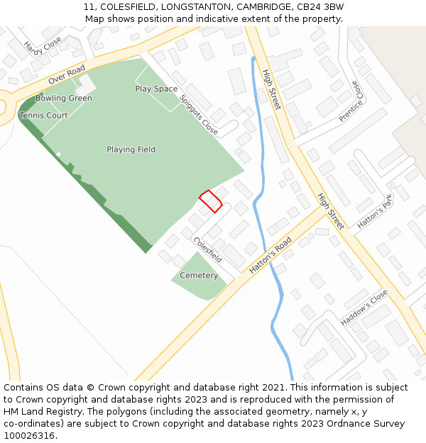 11, COLESFIELD, LONGSTANTON, CAMBRIDGE, CB24 3BW: Location map and indicative extent of plot