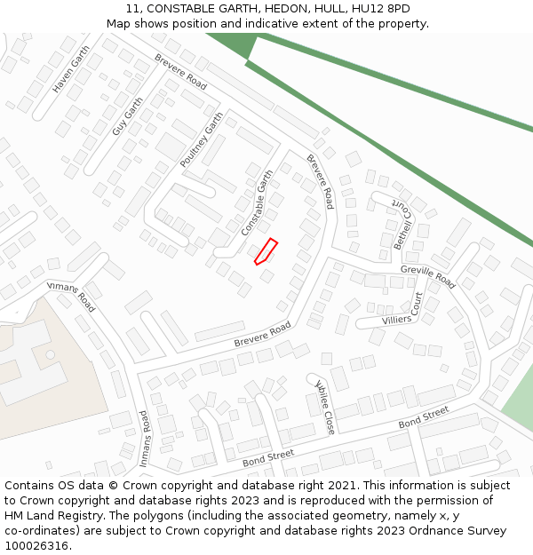 11, CONSTABLE GARTH, HEDON, HULL, HU12 8PD: Location map and indicative extent of plot