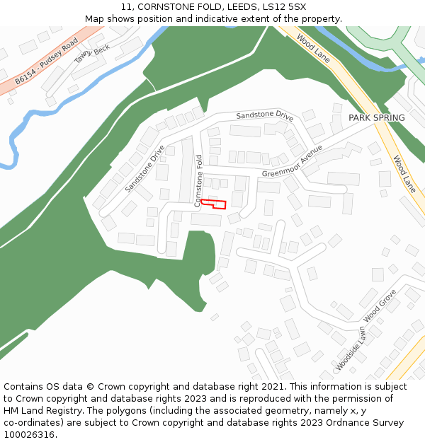 11, CORNSTONE FOLD, LEEDS, LS12 5SX: Location map and indicative extent of plot