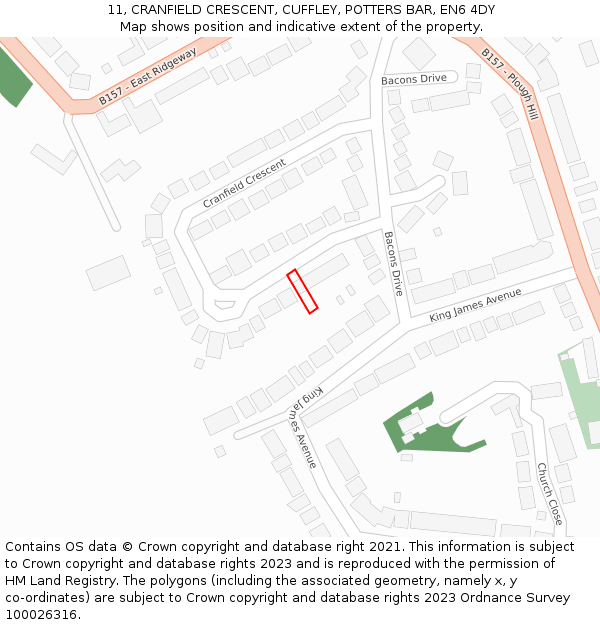 11, CRANFIELD CRESCENT, CUFFLEY, POTTERS BAR, EN6 4DY: Location map and indicative extent of plot