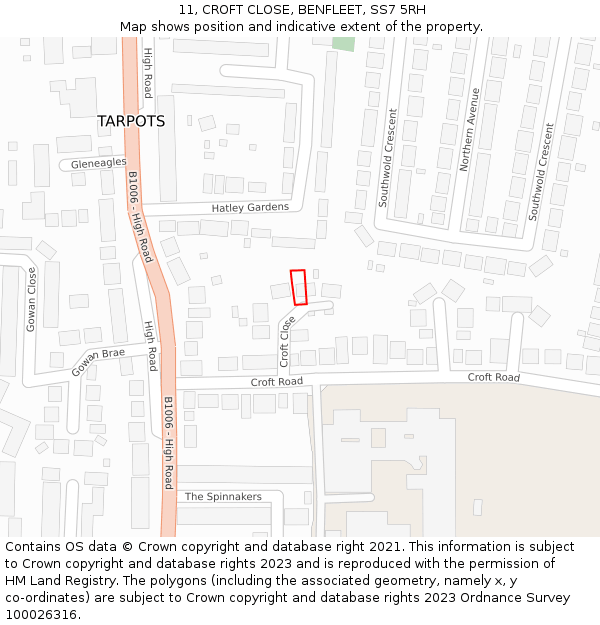 11, CROFT CLOSE, BENFLEET, SS7 5RH: Location map and indicative extent of plot