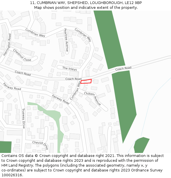 11, CUMBRIAN WAY, SHEPSHED, LOUGHBOROUGH, LE12 9BP: Location map and indicative extent of plot