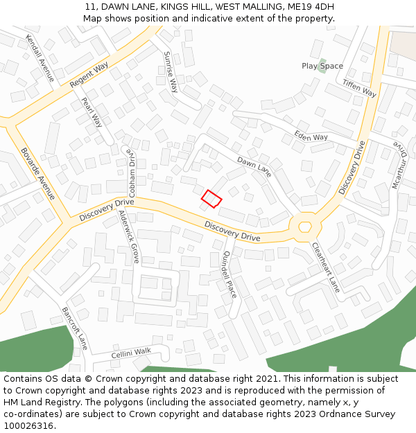 11, DAWN LANE, KINGS HILL, WEST MALLING, ME19 4DH: Location map and indicative extent of plot