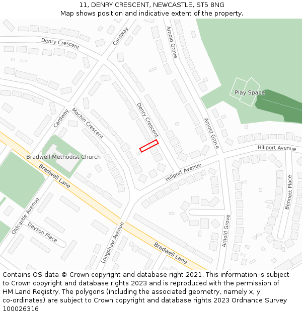 11, DENRY CRESCENT, NEWCASTLE, ST5 8NG: Location map and indicative extent of plot