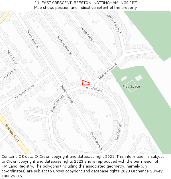 11, EAST CRESCENT, BEESTON, NOTTINGHAM, NG9 1PZ: Location map and indicative extent of plot