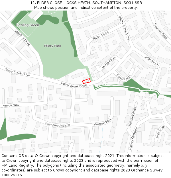 11, ELDER CLOSE, LOCKS HEATH, SOUTHAMPTON, SO31 6SB: Location map and indicative extent of plot