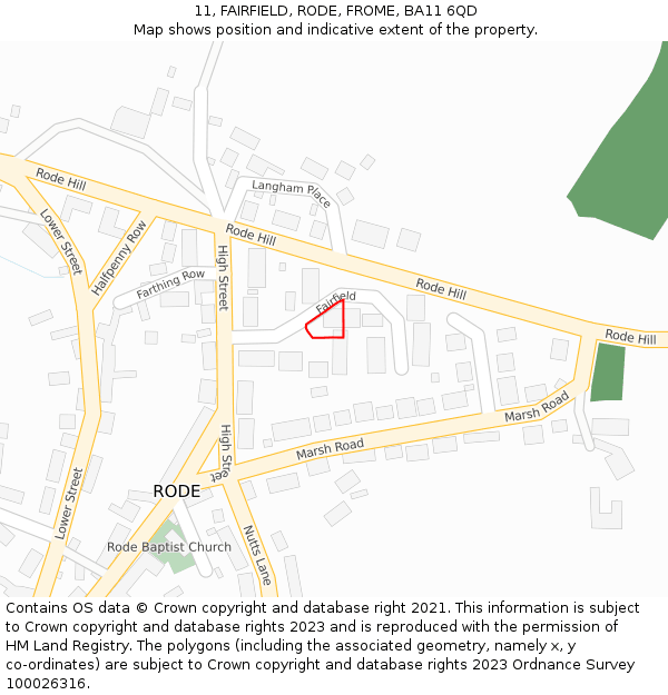 11, FAIRFIELD, RODE, FROME, BA11 6QD: Location map and indicative extent of plot