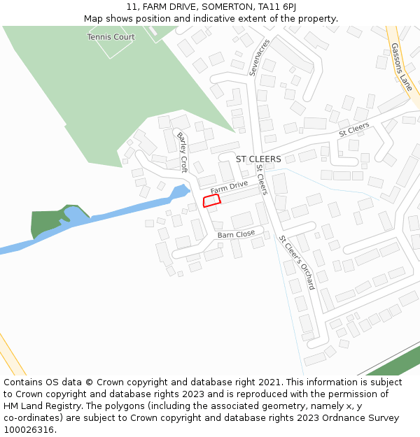 11, FARM DRIVE, SOMERTON, TA11 6PJ: Location map and indicative extent of plot