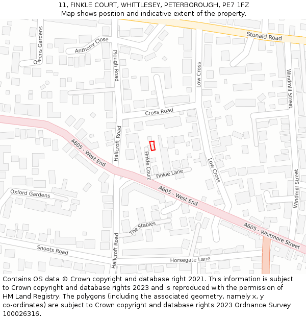 11, FINKLE COURT, WHITTLESEY, PETERBOROUGH, PE7 1FZ: Location map and indicative extent of plot