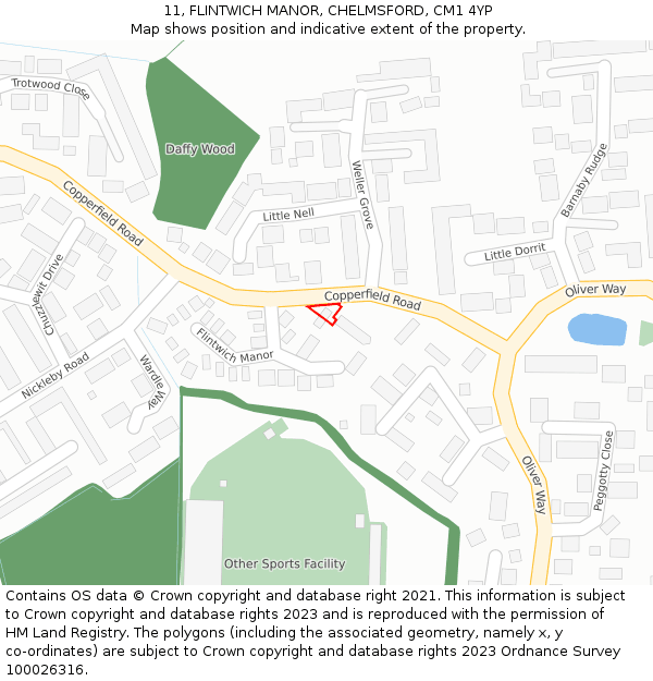 11, FLINTWICH MANOR, CHELMSFORD, CM1 4YP: Location map and indicative extent of plot