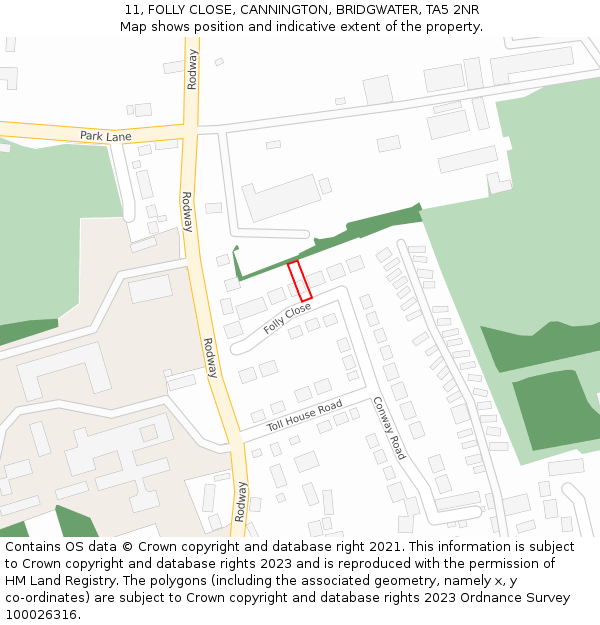 11, FOLLY CLOSE, CANNINGTON, BRIDGWATER, TA5 2NR: Location map and indicative extent of plot