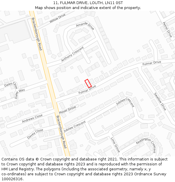 11, FULMAR DRIVE, LOUTH, LN11 0ST: Location map and indicative extent of plot