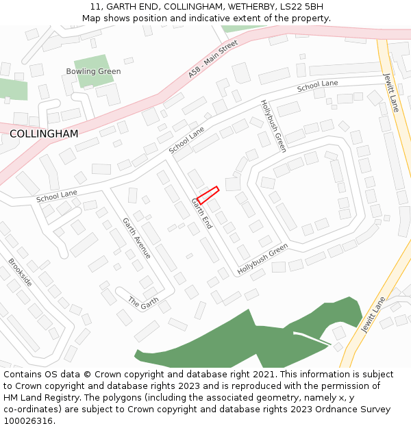 11, GARTH END, COLLINGHAM, WETHERBY, LS22 5BH: Location map and indicative extent of plot