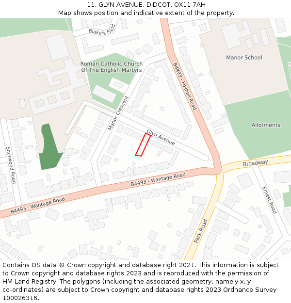 11, GLYN AVENUE, DIDCOT, OX11 7AH: Location map and indicative extent of plot