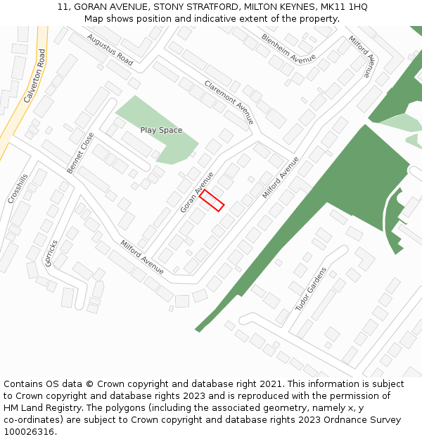 11, GORAN AVENUE, STONY STRATFORD, MILTON KEYNES, MK11 1HQ: Location map and indicative extent of plot