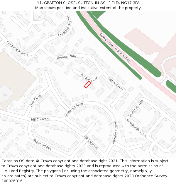 11, GRAFTON CLOSE, SUTTON-IN-ASHFIELD, NG17 3FA: Location map and indicative extent of plot