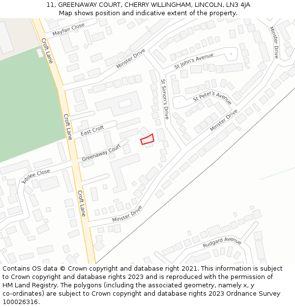11, GREENAWAY COURT, CHERRY WILLINGHAM, LINCOLN, LN3 4JA: Location map and indicative extent of plot