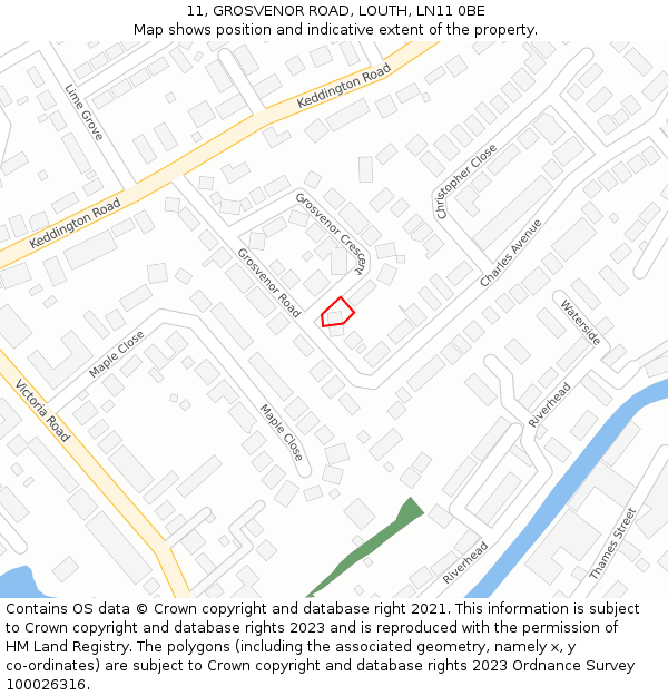 11, GROSVENOR ROAD, LOUTH, LN11 0BE: Location map and indicative extent of plot