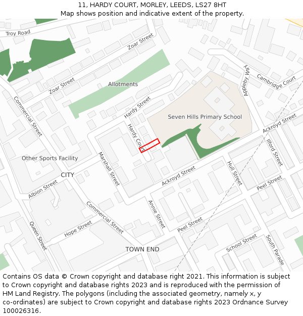 11, HARDY COURT, MORLEY, LEEDS, LS27 8HT: Location map and indicative extent of plot