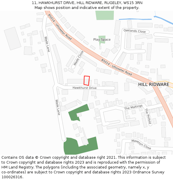 11, HAWKHURST DRIVE, HILL RIDWARE, RUGELEY, WS15 3RN: Location map and indicative extent of plot