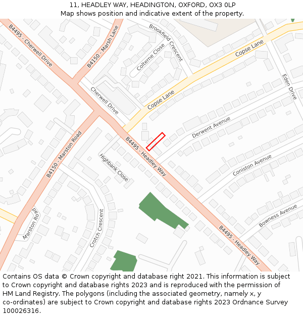 11, HEADLEY WAY, HEADINGTON, OXFORD, OX3 0LP: Location map and indicative extent of plot