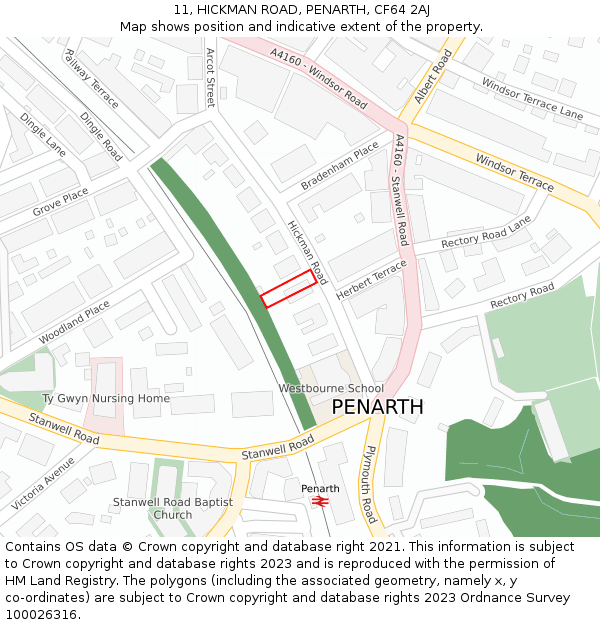 11, HICKMAN ROAD, PENARTH, CF64 2AJ: Location map and indicative extent of plot