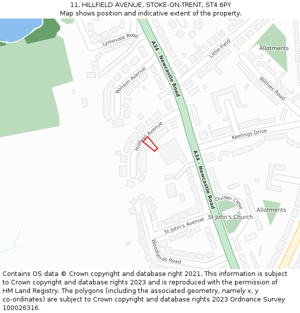 11, HILLFIELD AVENUE, STOKE-ON-TRENT, ST4 6PY: Location map and indicative extent of plot