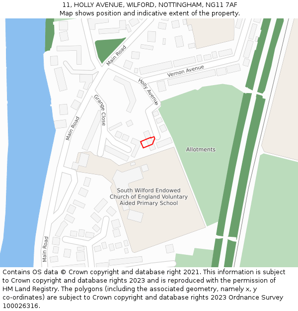 11, HOLLY AVENUE, WILFORD, NOTTINGHAM, NG11 7AF: Location map and indicative extent of plot