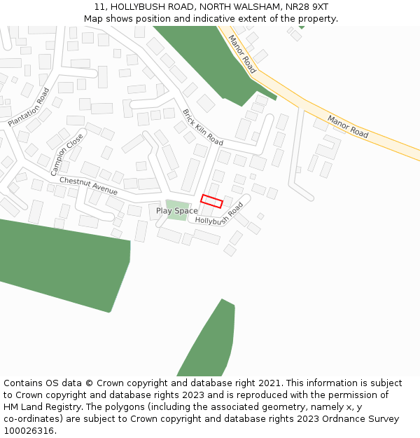 11, HOLLYBUSH ROAD, NORTH WALSHAM, NR28 9XT: Location map and indicative extent of plot