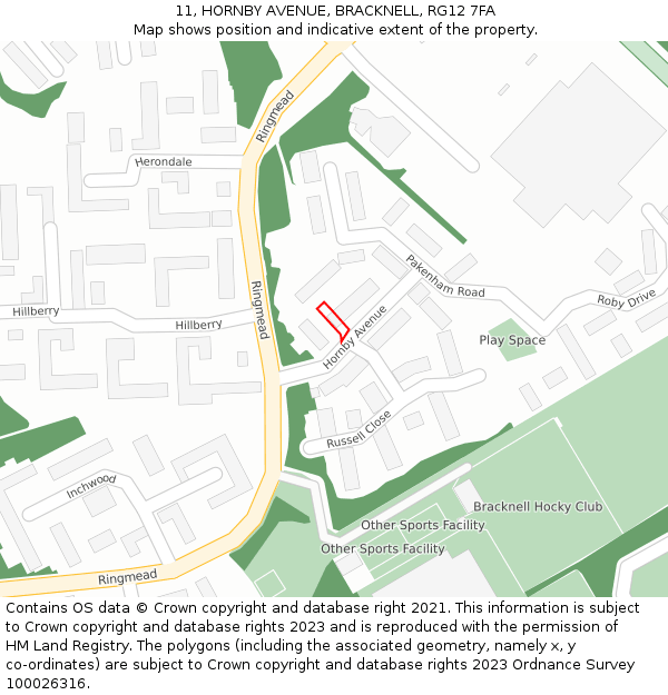 11, HORNBY AVENUE, BRACKNELL, RG12 7FA: Location map and indicative extent of plot