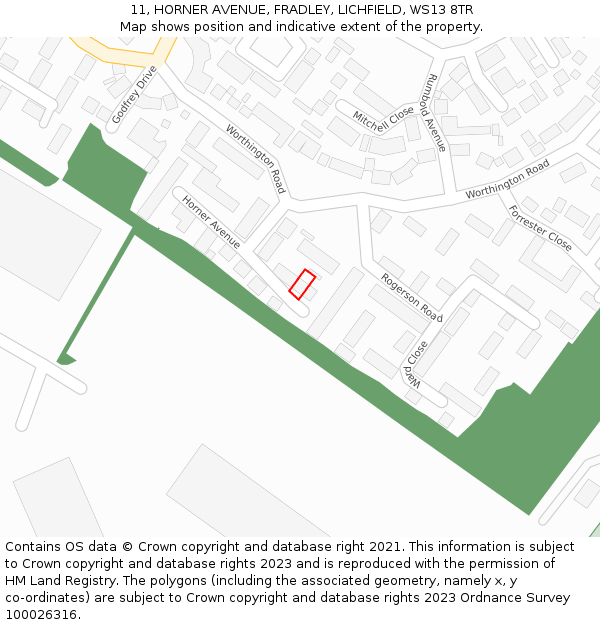 11, HORNER AVENUE, FRADLEY, LICHFIELD, WS13 8TR: Location map and indicative extent of plot