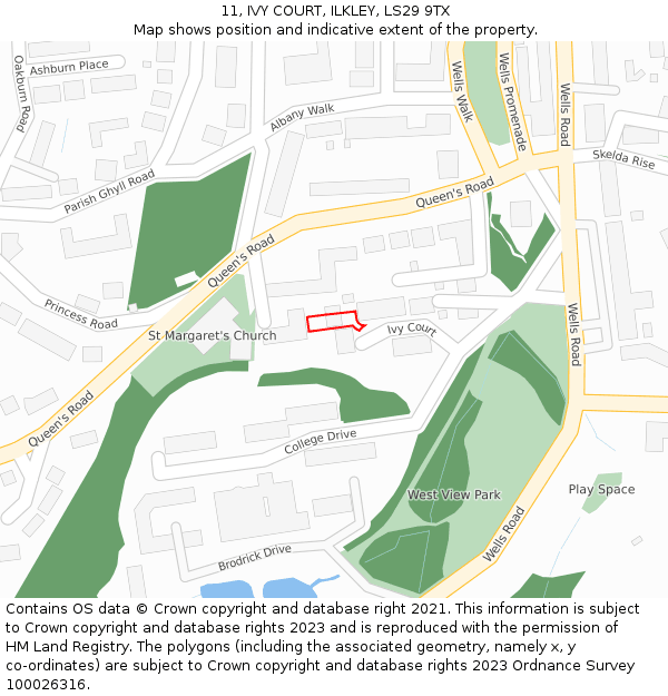 11, IVY COURT, ILKLEY, LS29 9TX: Location map and indicative extent of plot