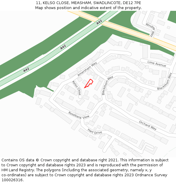 11, KELSO CLOSE, MEASHAM, SWADLINCOTE, DE12 7PE: Location map and indicative extent of plot