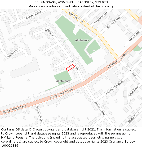 11, KINGSWAY, WOMBWELL, BARNSLEY, S73 0EB: Location map and indicative extent of plot