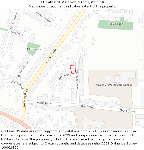 11, LABURNUM GROVE, MARCH, PE15 8JR: Location map and indicative extent of plot