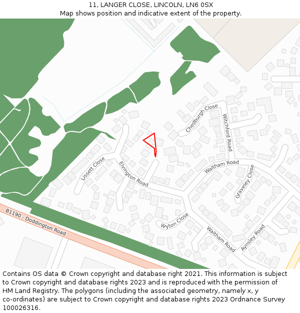 11, LANGER CLOSE, LINCOLN, LN6 0SX: Location map and indicative extent of plot