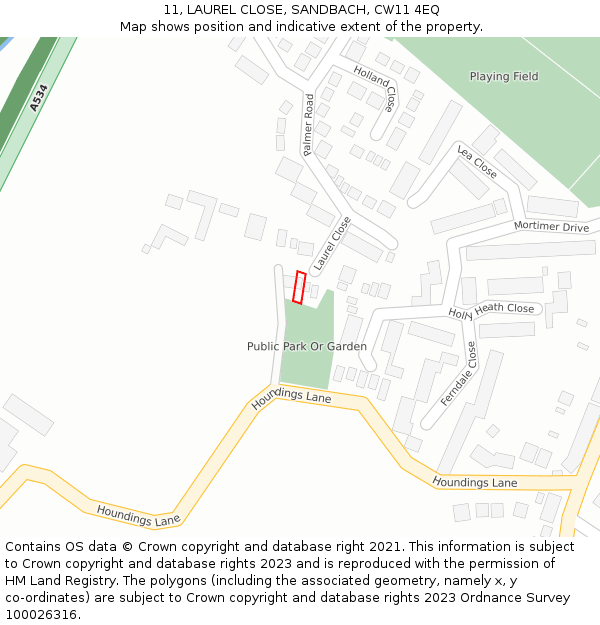 11, LAUREL CLOSE, SANDBACH, CW11 4EQ: Location map and indicative extent of plot