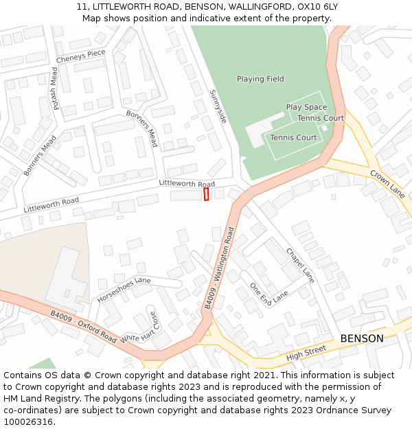 11, LITTLEWORTH ROAD, BENSON, WALLINGFORD, OX10 6LY: Location map and indicative extent of plot