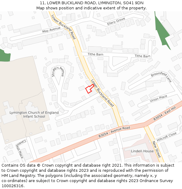 11, LOWER BUCKLAND ROAD, LYMINGTON, SO41 9DN: Location map and indicative extent of plot