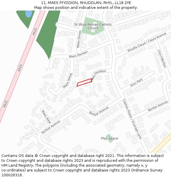 11, MAES FFYDDION, RHUDDLAN, RHYL, LL18 2YE: Location map and indicative extent of plot