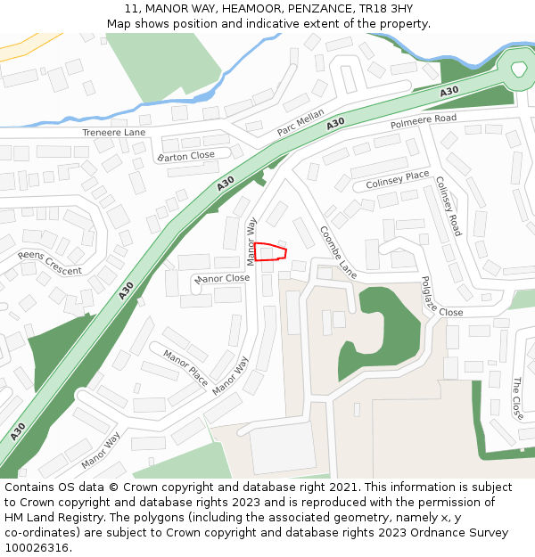 11, MANOR WAY, HEAMOOR, PENZANCE, TR18 3HY: Location map and indicative extent of plot