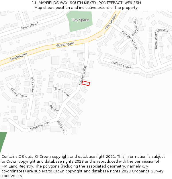 11, MAYFIELDS WAY, SOUTH KIRKBY, PONTEFRACT, WF9 3SH: Location map and indicative extent of plot