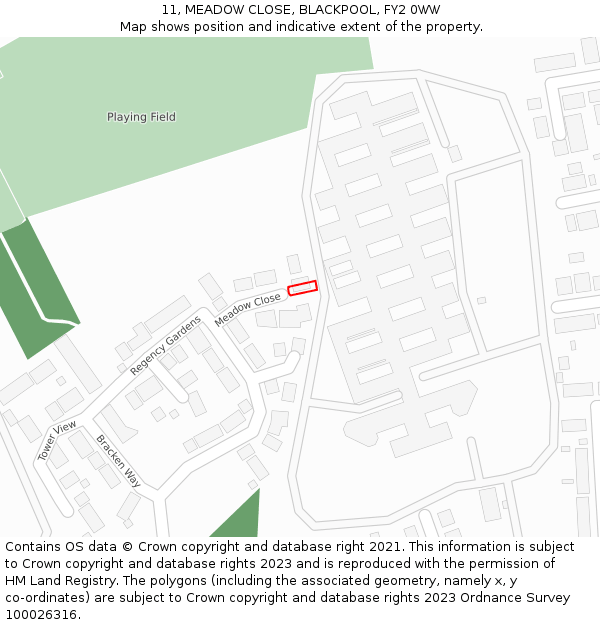 11, MEADOW CLOSE, BLACKPOOL, FY2 0WW: Location map and indicative extent of plot