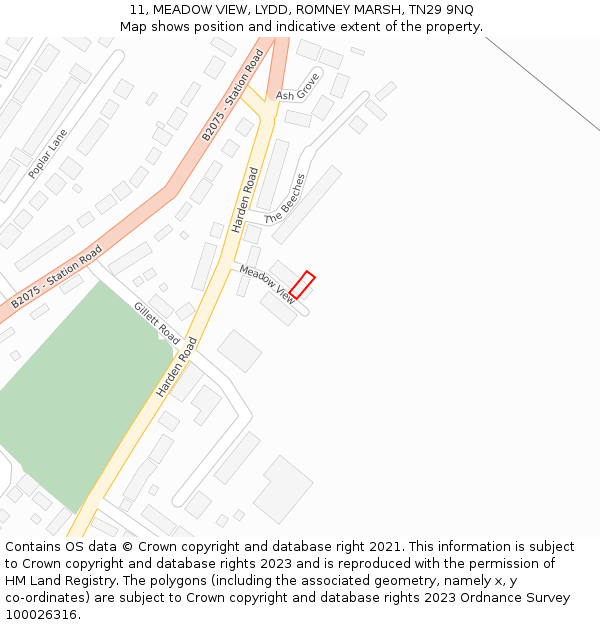 11, MEADOW VIEW, LYDD, ROMNEY MARSH, TN29 9NQ: Location map and indicative extent of plot