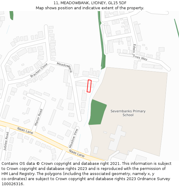 11, MEADOWBANK, LYDNEY, GL15 5DF: Location map and indicative extent of plot