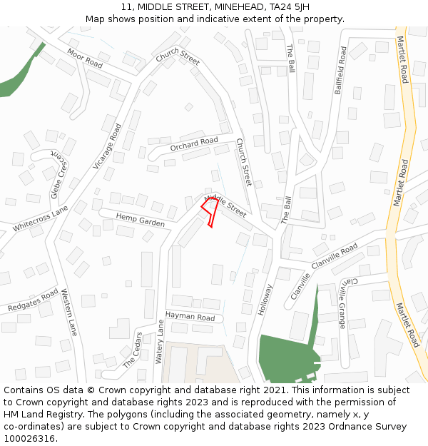 11, MIDDLE STREET, MINEHEAD, TA24 5JH: Location map and indicative extent of plot