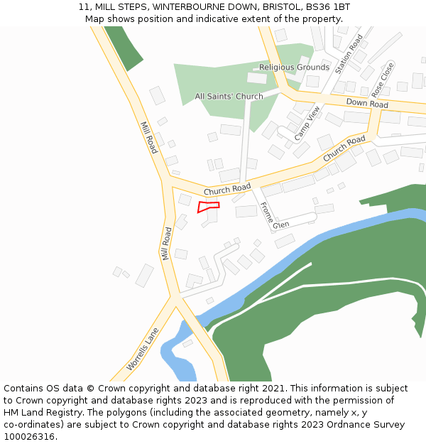 11, MILL STEPS, WINTERBOURNE DOWN, BRISTOL, BS36 1BT: Location map and indicative extent of plot